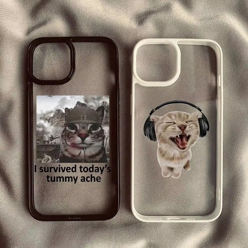 เคสโทรศัพท์สําหรับiphone 16 11 12 13 14 15 Pro Max iPhone 16e XR X XS 7 8 Plus SE2020 2022 น่ารักสัตว์สุนัขแมวTummy AcheกันกระแทกClear Hard Cover