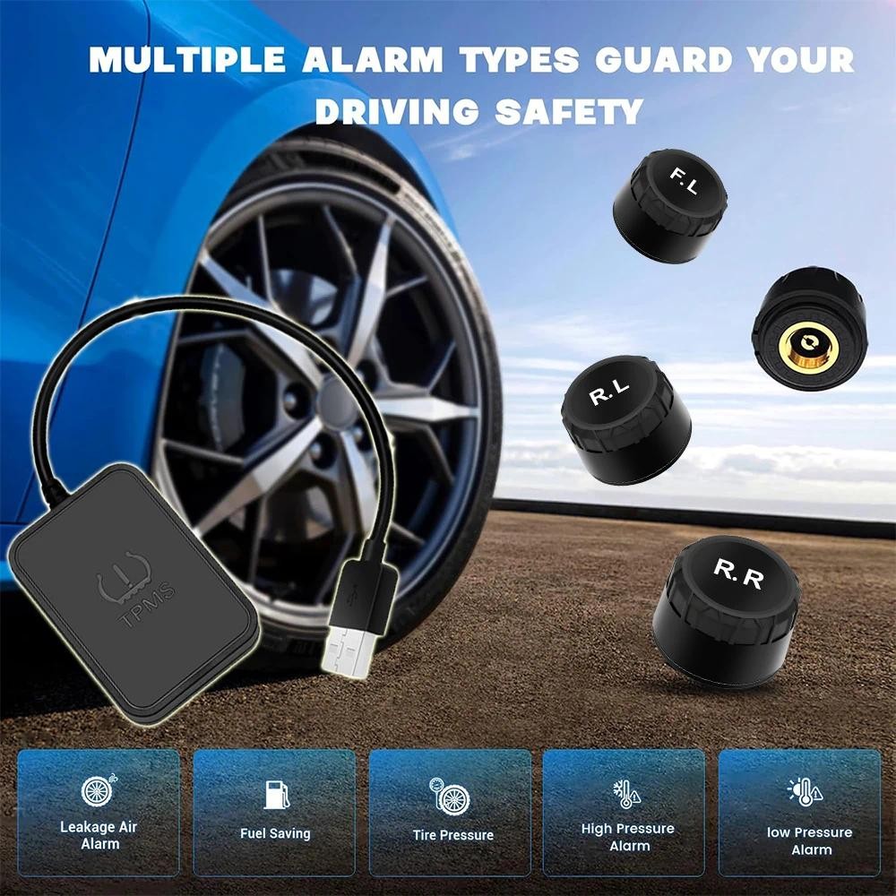 Usb Android รถ TPMS ระบบตรวจสอบความดันยางระบบนําทาง Android TPMS พร้อม 4 เซ็นเซอร์ระบบเตือนภัย