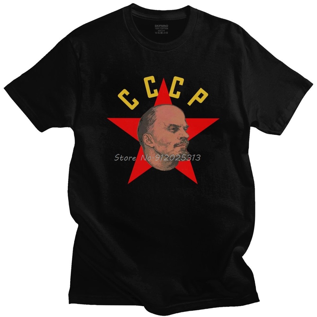 KGB Lenin CCCP Tshirt ผู้ชายผ้าฝ้ายสหภาพโซเวียต Communystm USSR Tee Top O-คอสั้นแขนสั้นแปลกใหม่ T เส