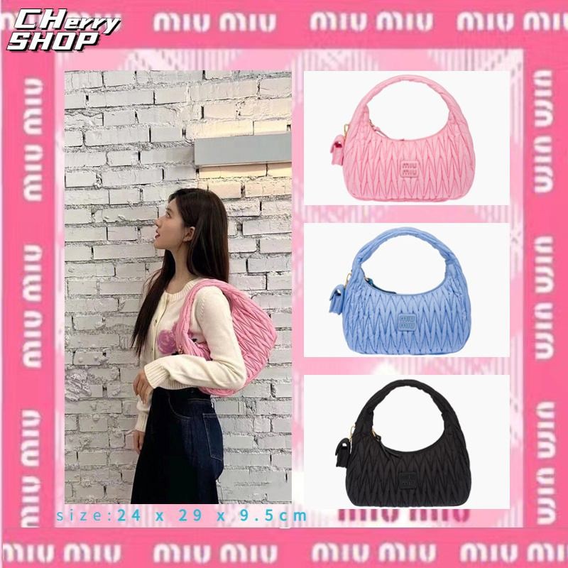 🍒🍒100% MIUMIU Wander Matelasse Hobo กระเป๋า 5BC108 miumiu กระเป๋าใต้วงแขน/กระเป๋าสะพายไหล่🍒🍒