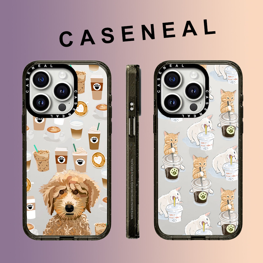 CASENEAL กราฟฟิตีกาแฟสุนัขแมวอะคริลิโปร่งใสเคสโทรศัพท์สําหรับiPhone 16 Pro Max 15 Plus 14 ProMax 13 12Proกันกระแทกโทรศัพท์ขอบนุ่มฮาร์ดป้องกันกรณี