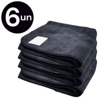 6 Panos Mágico Microfibra Automotivo Grande Preto 60x40cm Anti Risco Lava Seco Não Solta Fiapos
