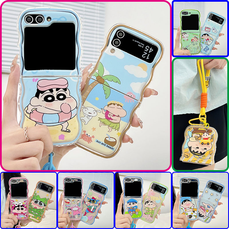 SAMSUNG น่ารักเครยอนชินจังWaveเคสโทรศัพท์สําหรับSamsung Galaxy Z Flip 7 Z Flip 6 Z Flip 5 Z Flip 4 Z Flip 3 กันกระแทกSoft TPUป้องกันกันกระแทก