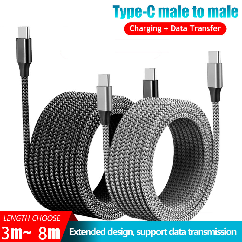 USB C ยาวสายเคเบิลข้อมูลสายไฟ 3M 5M 8M 60W ประเภท C ถึง Type C สาย PD Fast Charger สําหรับ Samsung A16 A12/M12 A06 A55 A15 A56 S24 Ultra OPPO A7/A12/A12S/F9 Pro/A38/F9