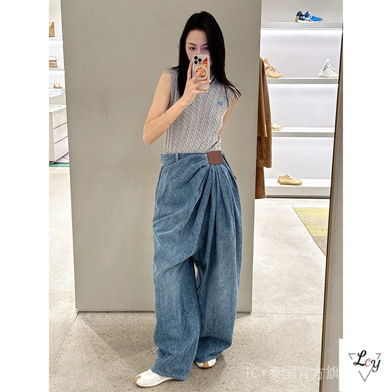 ยีนส์ขากว้างขาตรงเอวสูง ขนาดใหญ่ สไตล์อเมริกัน ดีไซน์ใหม่ ยาวถึงพื้น ใส่สบาย