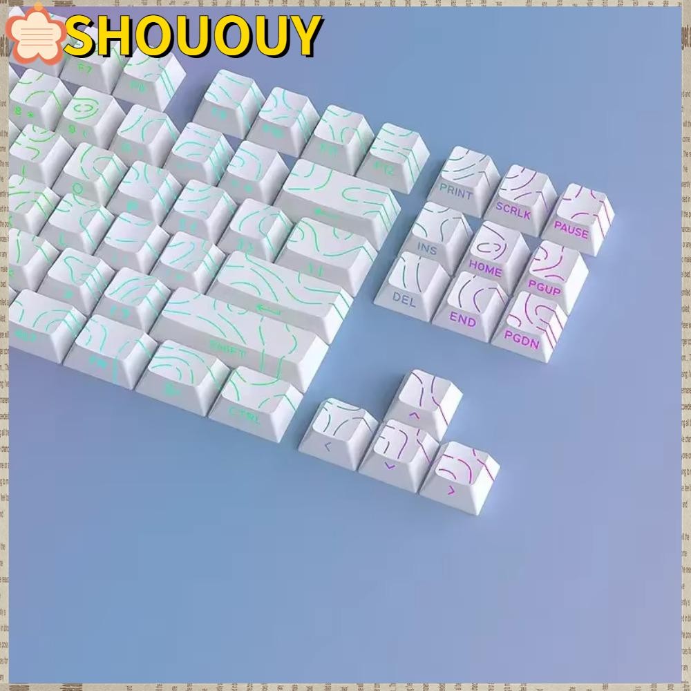 SHOUHY PET Mechanical Keyboard Keycaps, 97 คีย์โปร่งแสง Double Shot Keycaps, Cool Sidelit Light Cherry Profile สีขาว Contour Lines Backlit Keycaps Esports