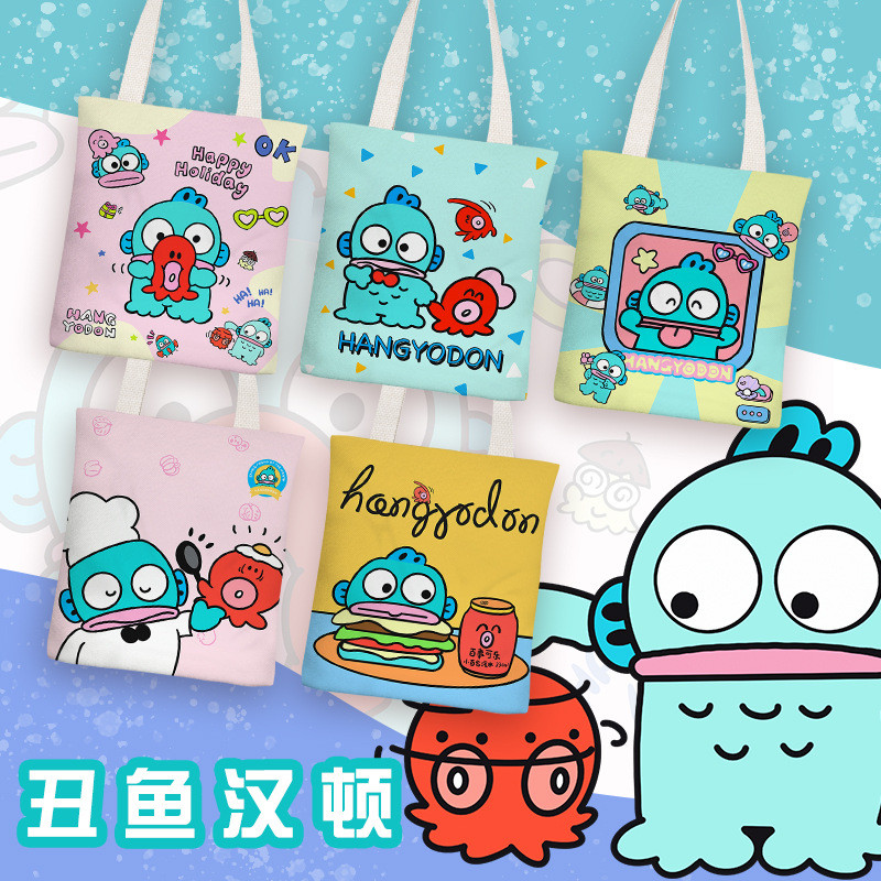 Sanrio Hangyodon Canvas Bag One Shoulder Travel Bag Leisure Handbag Large Capacity Portable Shopping Bag