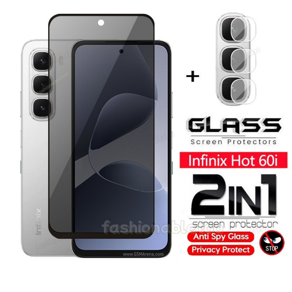 2 in 1 Anti-spy กระจกนิรภัยป้องกันฟิล์มสําหรับ infinix Hot 60 i Hot60i Hot60pro + Hot60proplus คลุมทั้งหมดหน้าจอความเป็นส่วนตัวฟิล์มด้านหน้าป้องกันหน้าจอแก้วกลับกล้องเลนส์ฟิล์ม