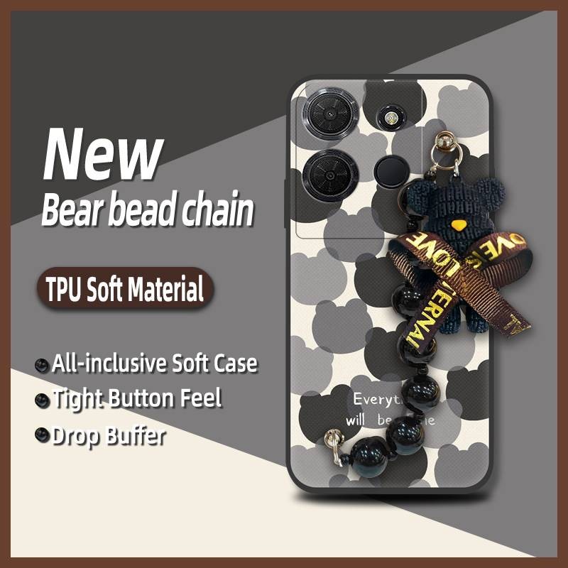 เคสป้องกันเคสโทรศัพท์น่ารักสําหรับ TCL 503/T442M/T442A/T442Jซิลิโคนกันน้ําสีดําจี้มุกเรียบง่ายนุ่มผิ