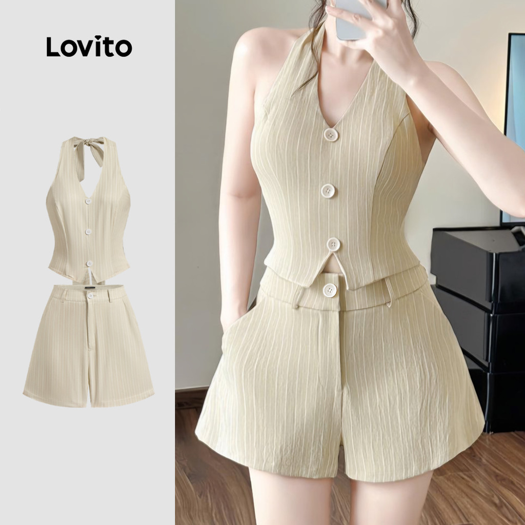 B137-JUL25-A-3-ชุดคอแขวนลายทางพร้อมกางเกงขาสั้นลายทางใหม่-SHB137P1D116