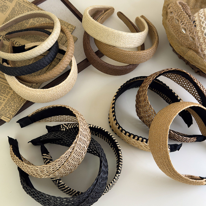 ที่คาดผมสไตล์เกาหลีสำหรับผู้หญิง ปีกกว้าง สีทึบ ยืดหยุ่นได้