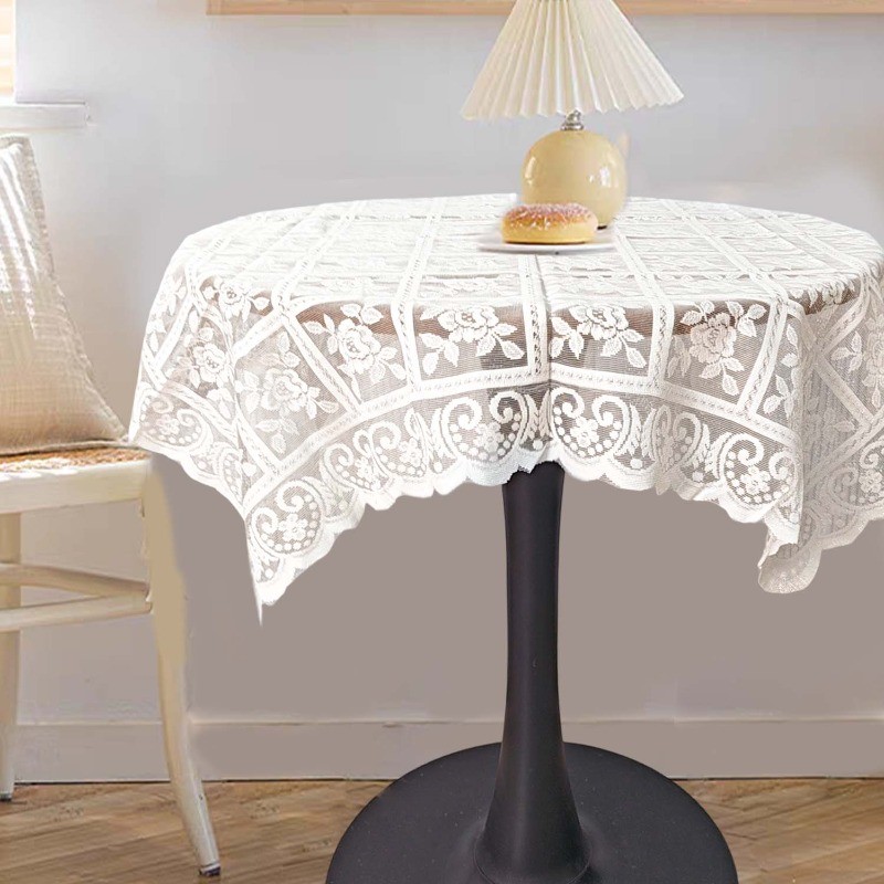 ผ้าปูโต๊ะลูกไม้สีเบจสวยงาม – ลายกลวงออกลายดอกไม้คลาสสิก – ผ้าคลุมนุ่มรับประทานอาหารสง่างาม