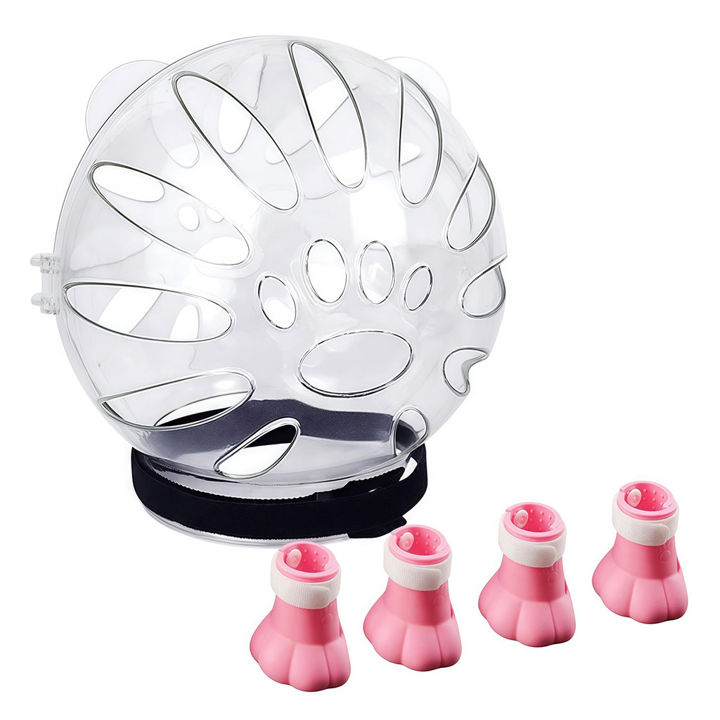 Cat Muzzle และ Boots Set Adjustable Kitty Transparent Muzzle ป้องกันแมวกัด Chewing Breathable Cat ปร