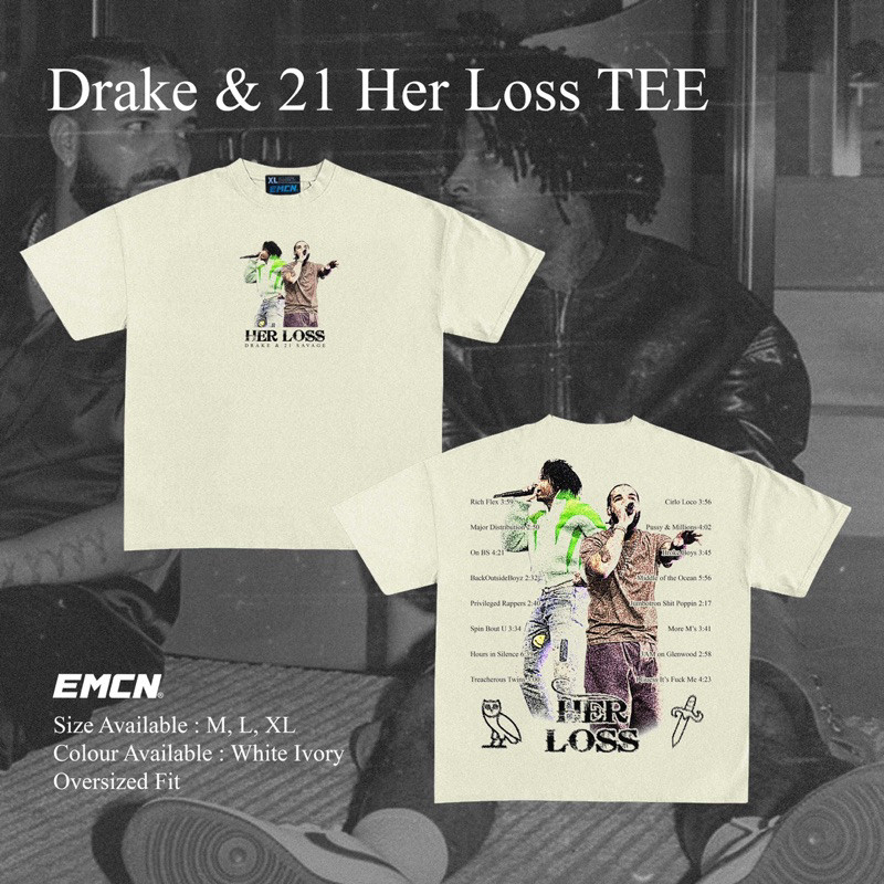 [BS] เสื้อยืดขนาดใหญ่ Drake 21 Savage Her Loss V2