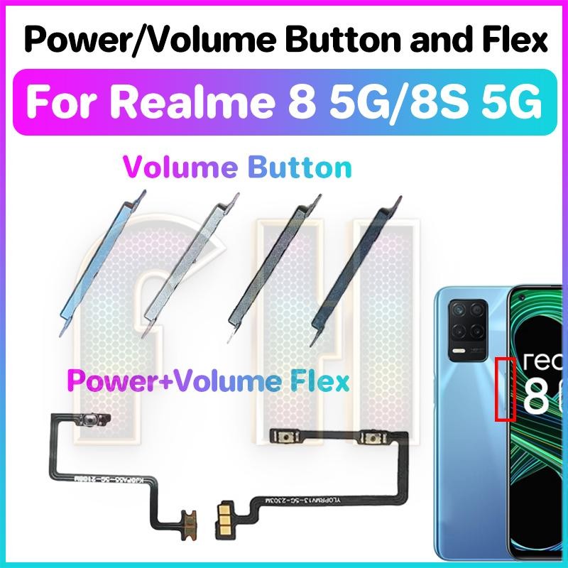 ปุ่มปรับระดับเสียงไฟ flex สําหรับ realme 8 5g 8S 5G สวิทช์เปิด OFF Key Mute Volume ปุ่มควบคุมริบบิ้น Flex Cable