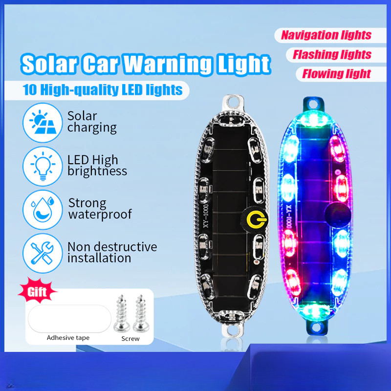 ไฟแฟลชฉุกเฉิน LED ไฟนำร่อง ไฟวิ่ง พลังงานแสงอาทิตย์รถ ไฟท้ายกันน้ำกระพริบ 1 PC พลังงานแสงอาทิตย์ Mortorcycle รถ LED