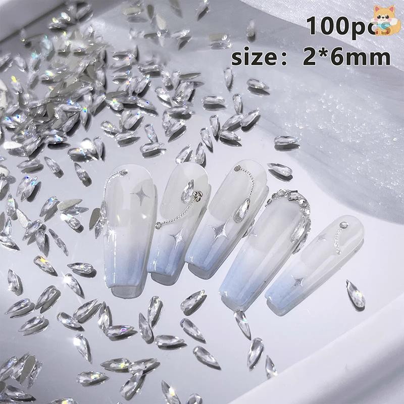 [VI] 100 ชิ้น Ultra-Shiny Horse Eye Zircon Nail Art Rhinestones Clear Waterdrop รูปหิน Flatback 3D อัญมณีเล็บ Decora TH - รูปที่ 2