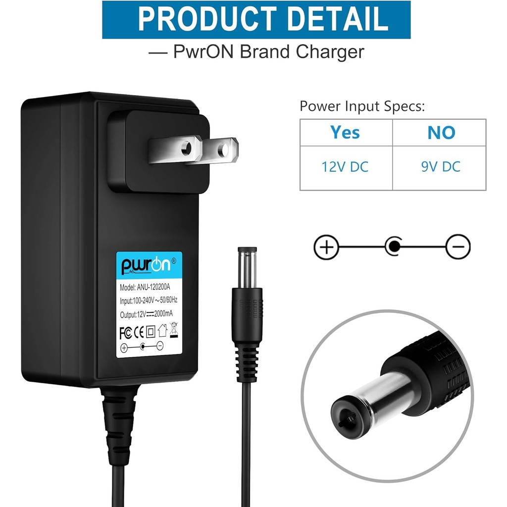 PwrON 12V 2A เครื่องชาร์จเครื่องพิมพ์ AD-E001 อะแดปเตอร์ไฟ AC เข้ากันได้กับ P-Touch Edge Label Maker