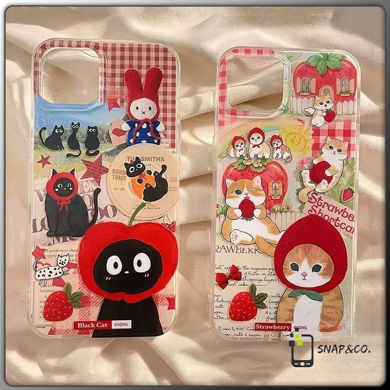 หนูน้อยหมวกแดงคิตตี้ เคสไอโฟน13 สำหรับ IPhone14 13 12 11 15 16 Pro Max 7 Plus 8Plus XS X XR Max เคส แมวแอปเปิ้ล