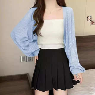 เสื้อคาร์ดิแกนถักสั้นผู้หญิงสไตล์ใหม่ สวมใส่แล้วดูเรียบหรูและทันสมัย