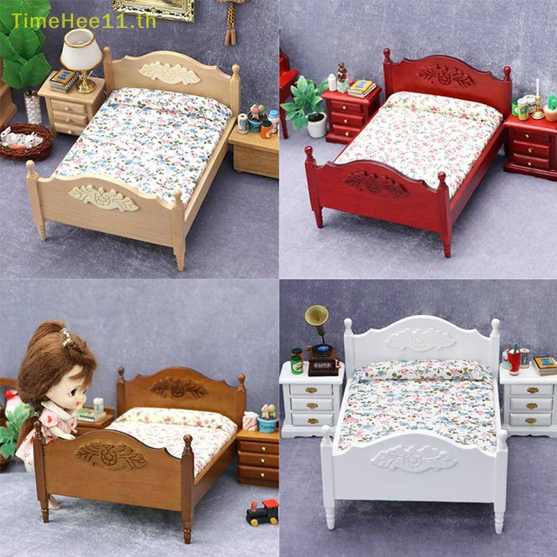 TimeHee 1 PC 1:12 Dollhouse Miniature ห้องนอนเตียงคู่ยุโรปจําลองเฟอร์นิเจอร์รุ่น Living ฉากตกแต่ง TH