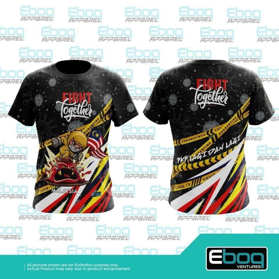 [พร้อมสต็อก dhl แฟชั่นสต็อก] เสื้อยืด covid black sublimation / baju covid kanak-kanak ไมโครไฟเบอร์ 