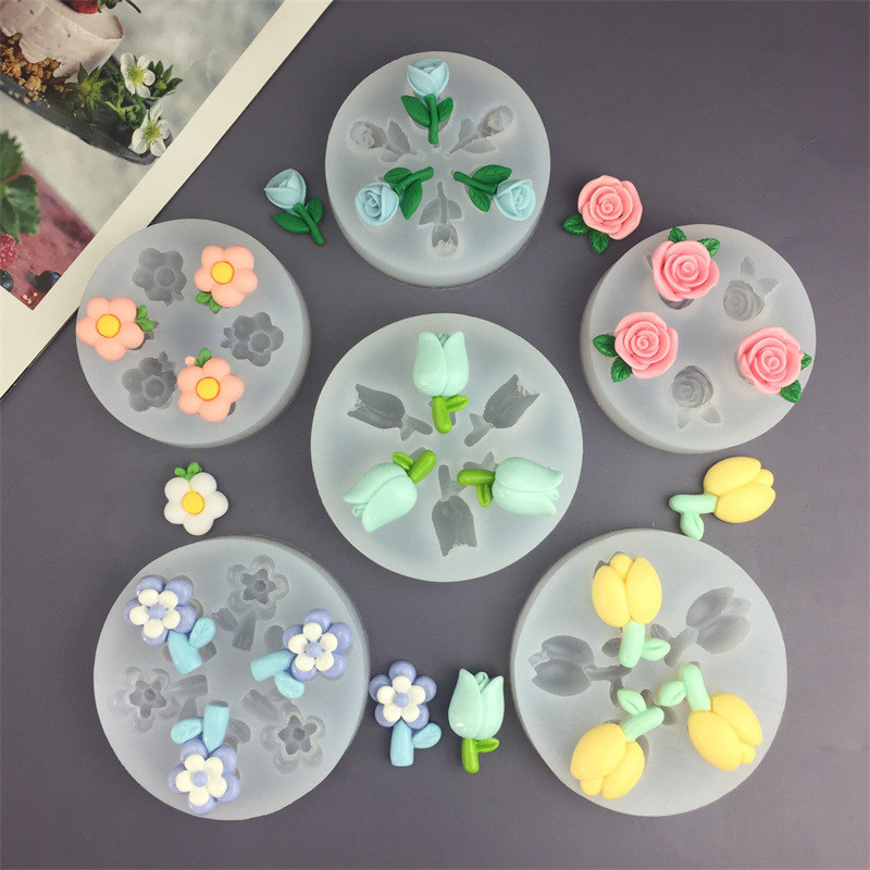 Plumeria Rose Tulip Flower Bud แม่พิมพ์ซิลิโคน Fondant ช็อกโกแลตเค้กตกแต่งแม่พิมพ์