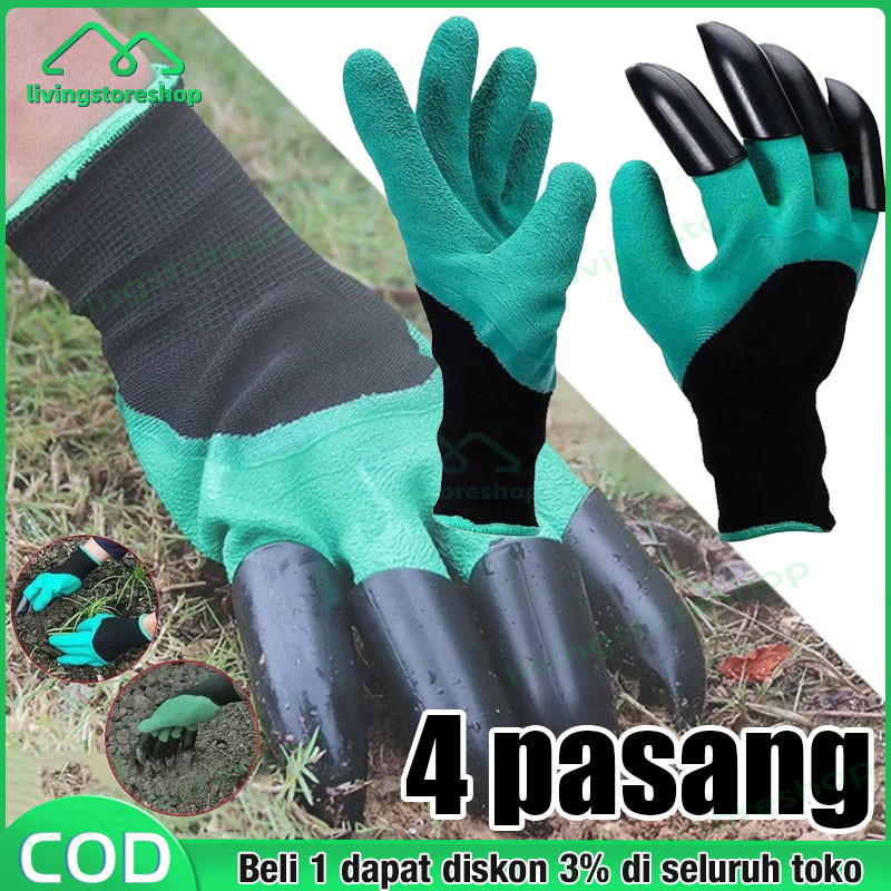 4 คู่ Garden Garden Gardening Soil Claw Gloves ถุงมือสวนกันน้ํา