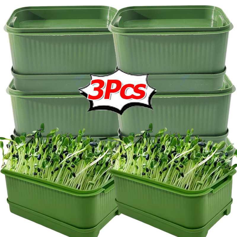 ถาดถั่วงอก Microgreens ความจุขนาดใหญ่ 1/2/3 ชุด - ถาดเพาะชําต้นกล้าถั่วซ้อน - ภาชนะจัดสวนไฮโดรโปนิกส์