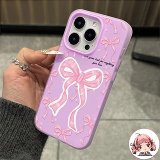 พร้อมส่ง เคสสำหรับไอโฟน12 ลายโบว์ชมพู สวยงาม เคสด้านครอบสองชั้นสีสัน For IPhone13 11 12 14PLUS 6/7/8 15 16ProMAX X XS XR