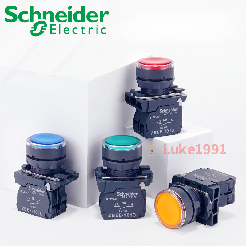 สวิตช์ปุ่ม Schneider พร้อมไฟ XB5AW33B1C LED สีเขียวสีแดงสีเหลืองแสงสีฟ้า 34M2C แรงดันไฟฟ้า 24V 220V