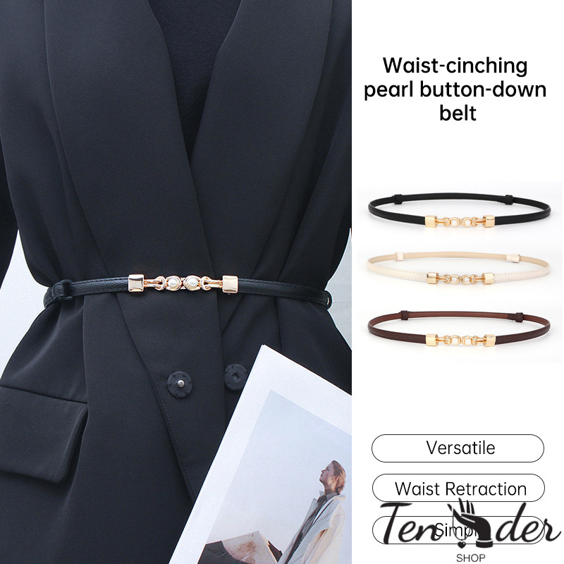 COD-ส่งเร็วจากไทย🎀เข็มขัดหัวเข็มขัดคู่ไข่มุกอเนกประสงค์สำหรับผู้หญิงบางชุดสเวตเตอร์กระโปรงตกแต่ง-Ten