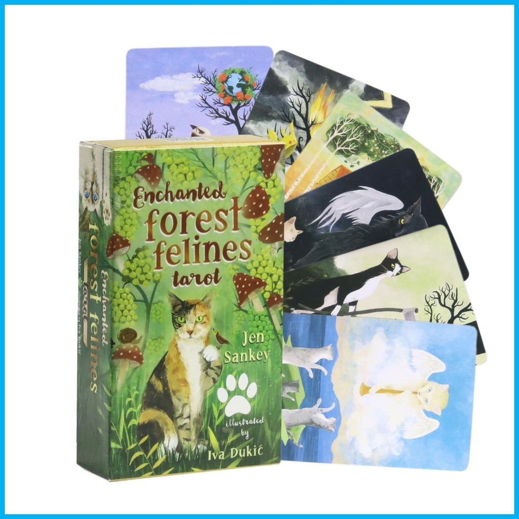 สําหรับ Enchanted Forest Felines Tarot ไพ่ทาโรต์สําหรับผู้เริ่มต้นเกมการ์ดศักดิ์สิทธิ์สําหรับครอบครั