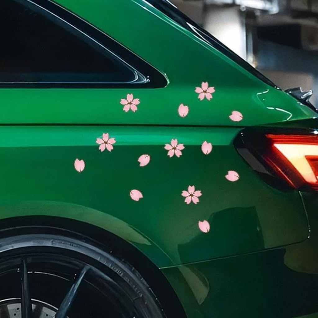 Creative แฟชั่นดอกไม้ Cherry Blossoms กลีบใบมอเตอร์สติกเกอร์จักรยาน Auto Body จัดแต่งทรงผมรถ PVC Decals (สีชมพู)