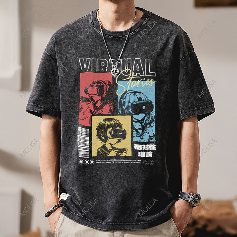 Molisa เสื้อยืดoversize ผ้าฟอกวินเทจ ผ้านุ่ม คุณภาพดี เสื้อยืดแฟชั่น ใส่สบาย T shirt สีดำ 68191#