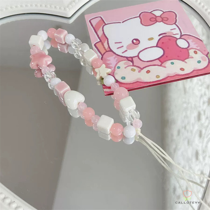 โซ่โทรศัพท์มือถือสีชมพู สายคล้องมือสายคล้องโทรศัพท์ลูกปัดลายการ์ตูนหัวใจผู้หญิง จี้กล้องโทรศัพท์ผู้หญิงกันการสูญหายสายรั - รูปที่ 4