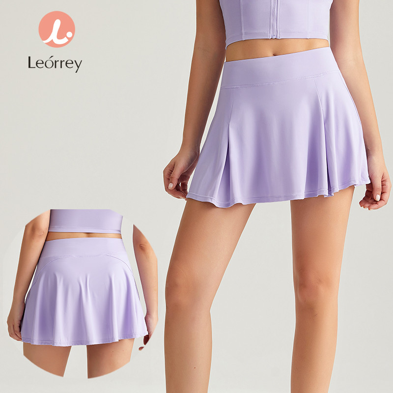 Leorrey-กระโปรงเทนนิส โยคะ กอล์ฟ เอวสูง พร้อมวิ่ง เต้นรำ กระโปรงออกกำลังกายไซส์ใหญ่ มีกระเป๋า