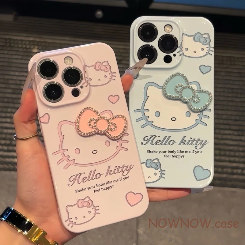 ใช้งานร่วมกับสําหรับ iPhone 16 15 14 13 12 11 Pro Max X XR XS MAX 7 8 Plus น่ารักการ์ตูน 3D KT คู่โบว์เคสโทรศัพท์ปกอ่อน