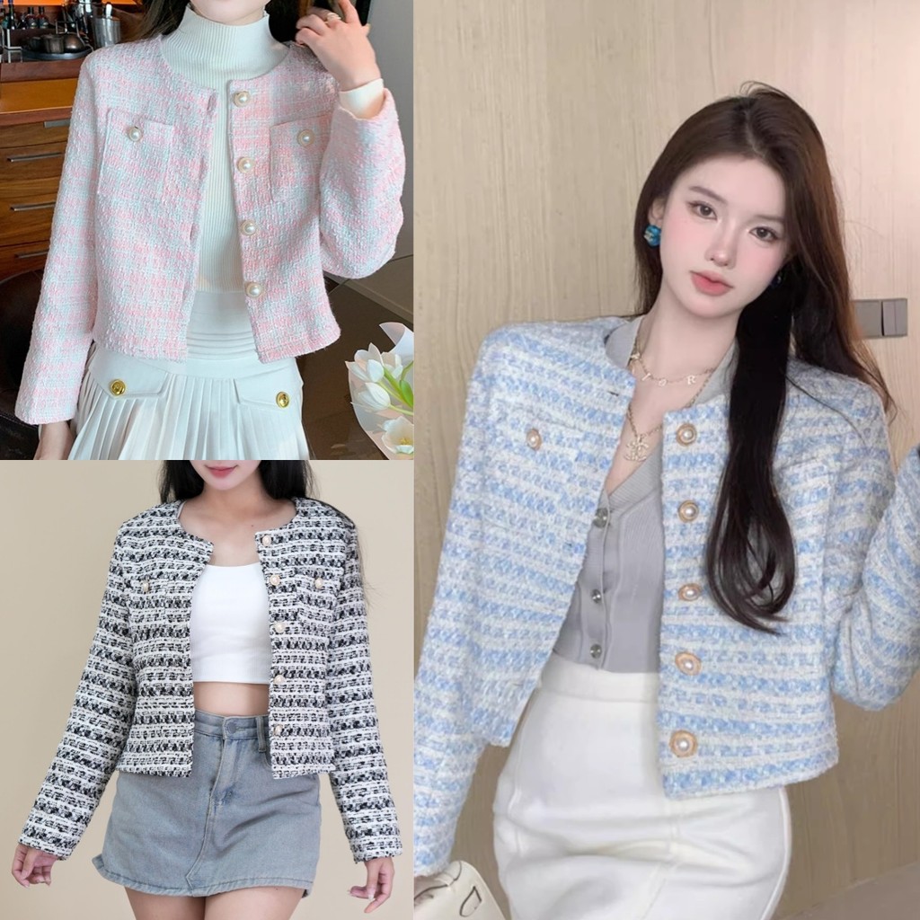 ccute เสื้อไหมพรมแขนยาว มีกระเป๋าแต่งกระดุม สไตล์เกาหลี สีสดใส