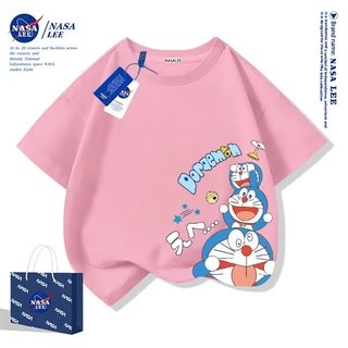 (จัดส่งตลอด 24 ชั่วโมง)KIDS TNASA เสื้อยืดแขนสั้นลายทางสีฟ้าและขาวลายโดราเอมอนสำหรับเด็กชายและเด็กหญิง รุ่นใหม่ 2025