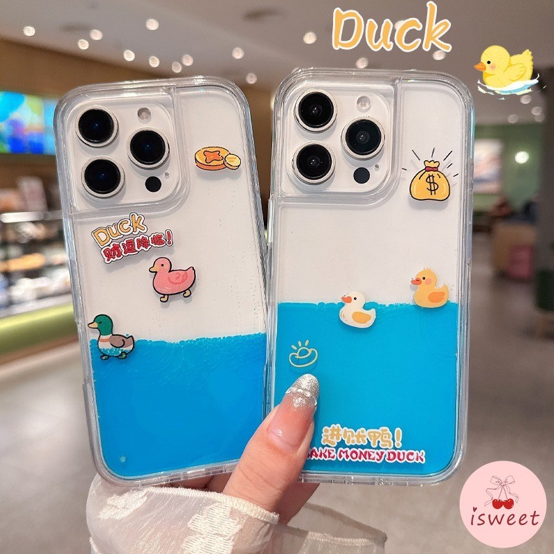 การ์ตูนลอยเหรียญทองเป็ดไหลของเหลวทรายดูดกรณีโทรศัพท์เข้ากันได้สําหรับ ไอโฟน 17 อากาศ 16 15 14 13 12 มือโปร สูงสุด 13โปรแม็กซ์ สกปรกทนฮาร์ดคริลิคเปลือกโ