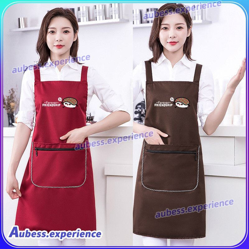 Apron Zipper Pocket Apron Waterproof Kitchen Sleeveles Hanging Neck Plaid Cooking Apron Kitchen Work