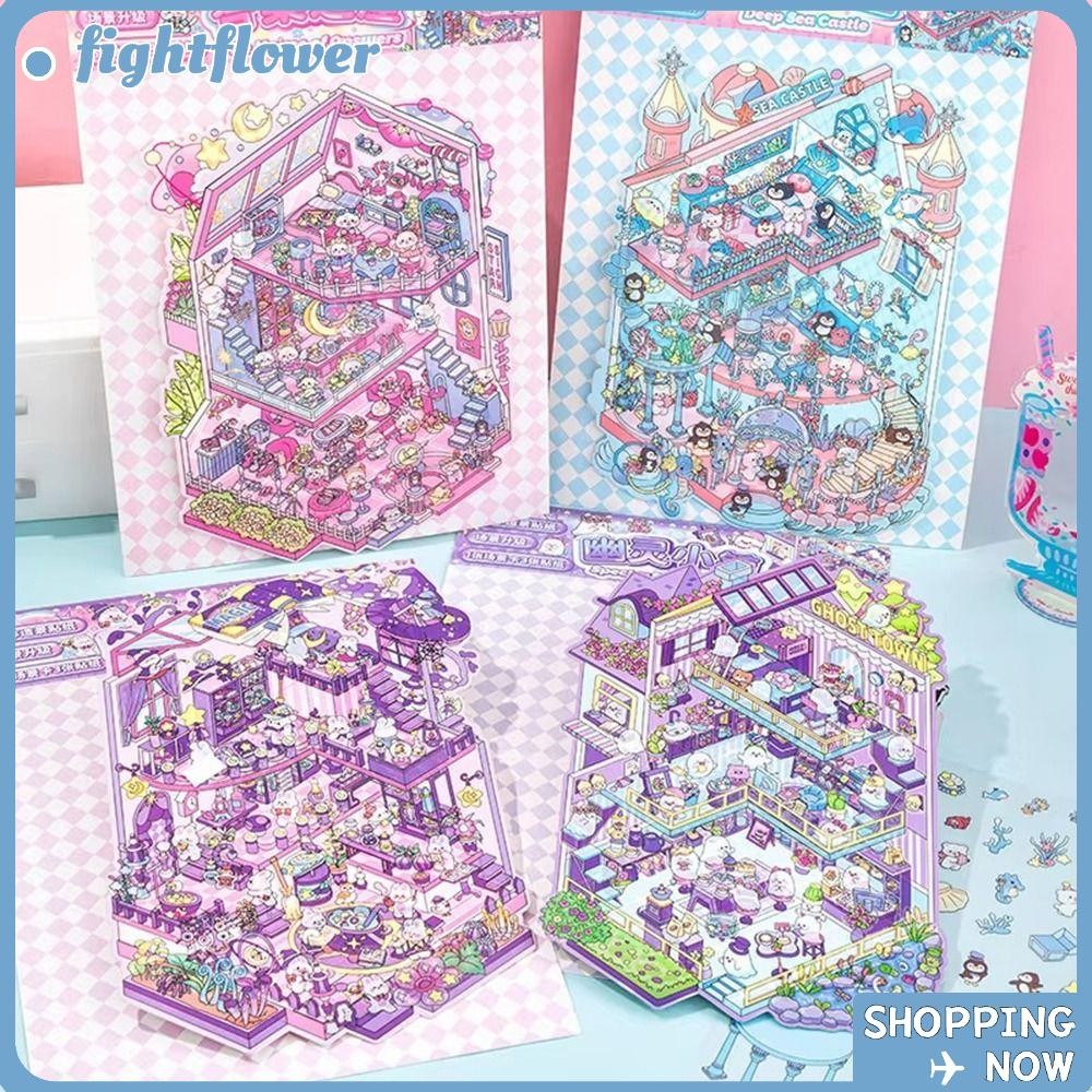 FIGHT Landscape Sticker, Plus Size สามมิติ DIY Cabin Scene Sticker, การ์ตูน Capybara PET Miniature S
