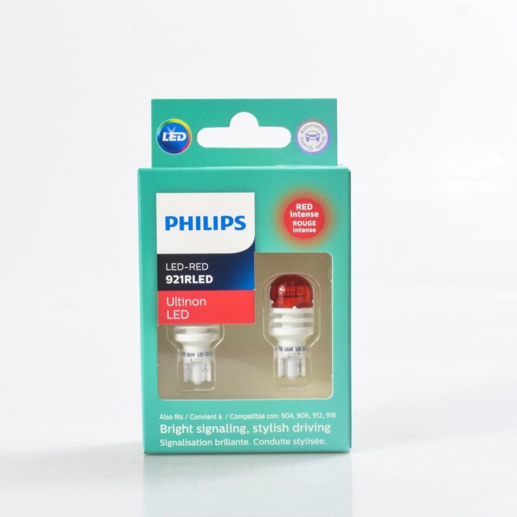 Philips ไฟท้ายรถ LED ไฟขนาดเล็ก T15/T16 หลอดไฟกลาง 921 สีแดงหลอดไฟเบรกสูง W16W