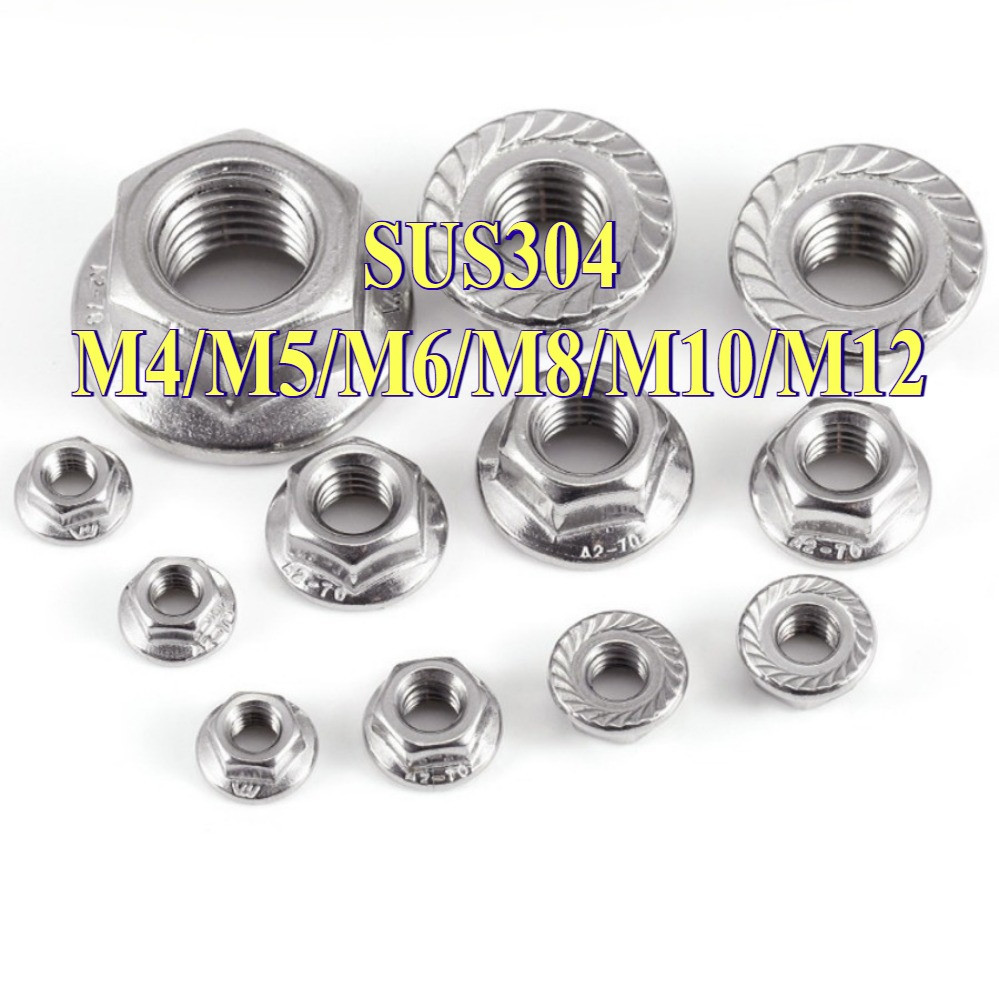 ยกกล่อง หัวน็อตจานจักร ตัวเมีย ติดแหวน สแตนเลส 304 หัวน็อต พื้นหยาบ เกลียวมิล หยาบ Hexagon Flange Nut / มือซ้าย อ่อนนุชซ้าย M4 M6 M8 M10 M12 [CYG-FC-9] - รูปที่ 2