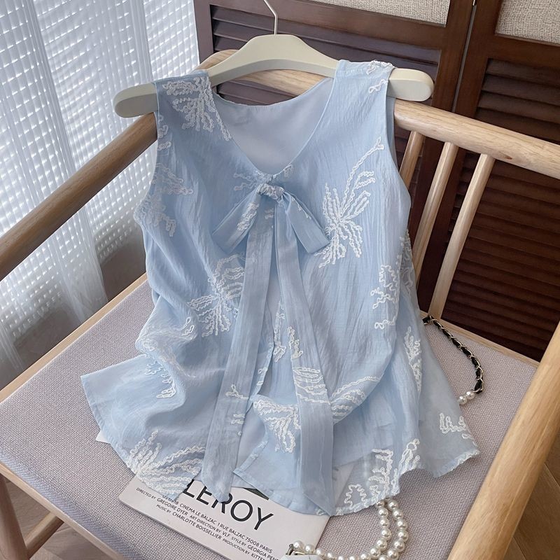 Imoveเสื้อแขนกุดสีน้ําเงินสําหรับผู้หญิงสไตล์เกาหลี