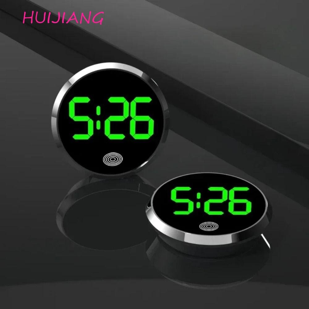 HUIJIAN นาฬิกาดิจิตอลแดชบอร์ดรถ สัมผัสเปิดใช้งาน LED แสดงผลเวลา มินิ เรียบง่าย เรืองแสง สําหรับเดินทาง