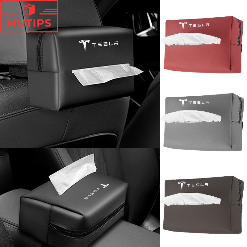 Tesla ที่ใส่ทิชชูในรถ PU หนัง ใส่ของอเนกประสงค์ กล่องใส่ทิชชู่ บังแดด เบาะหลัง กล่องใส่ทิชชู่ Model 3 Y S X 2023 2024