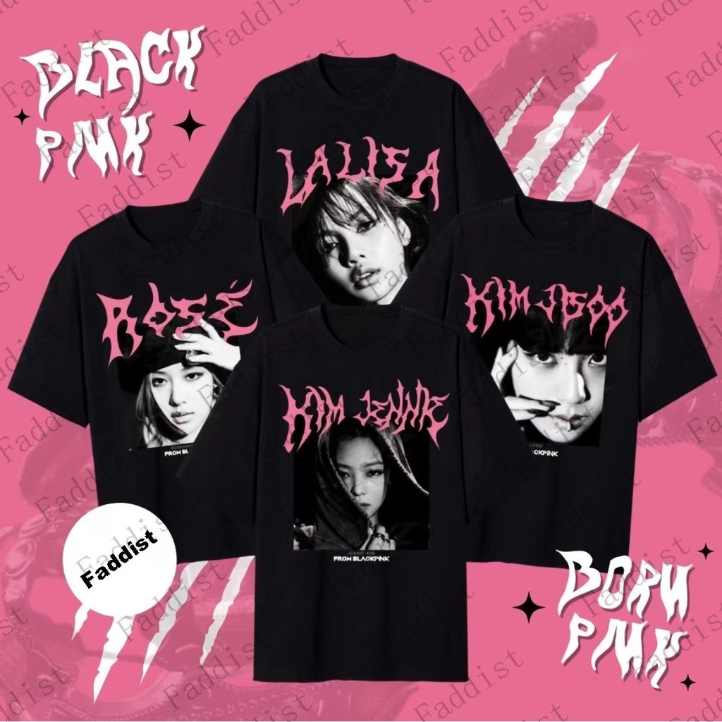 Kpop BLACKPINK Kim Jisoo LISA Rosé Jennie WE ARE BORN สีชมพูแขนสั้นผ้าฝ้าย Tee Casual Top Man/ผู้หญิงเสื้อคู่เสื้อผ้า