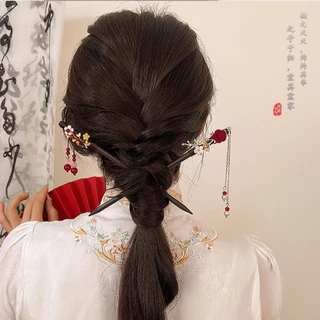 High-end ไม้พู่สีแดง Hairpin ใหม่สไตล์จีนทุกวัน Coil Hairpin สุภาพสตรีอุปกรณ์เสริมผม
